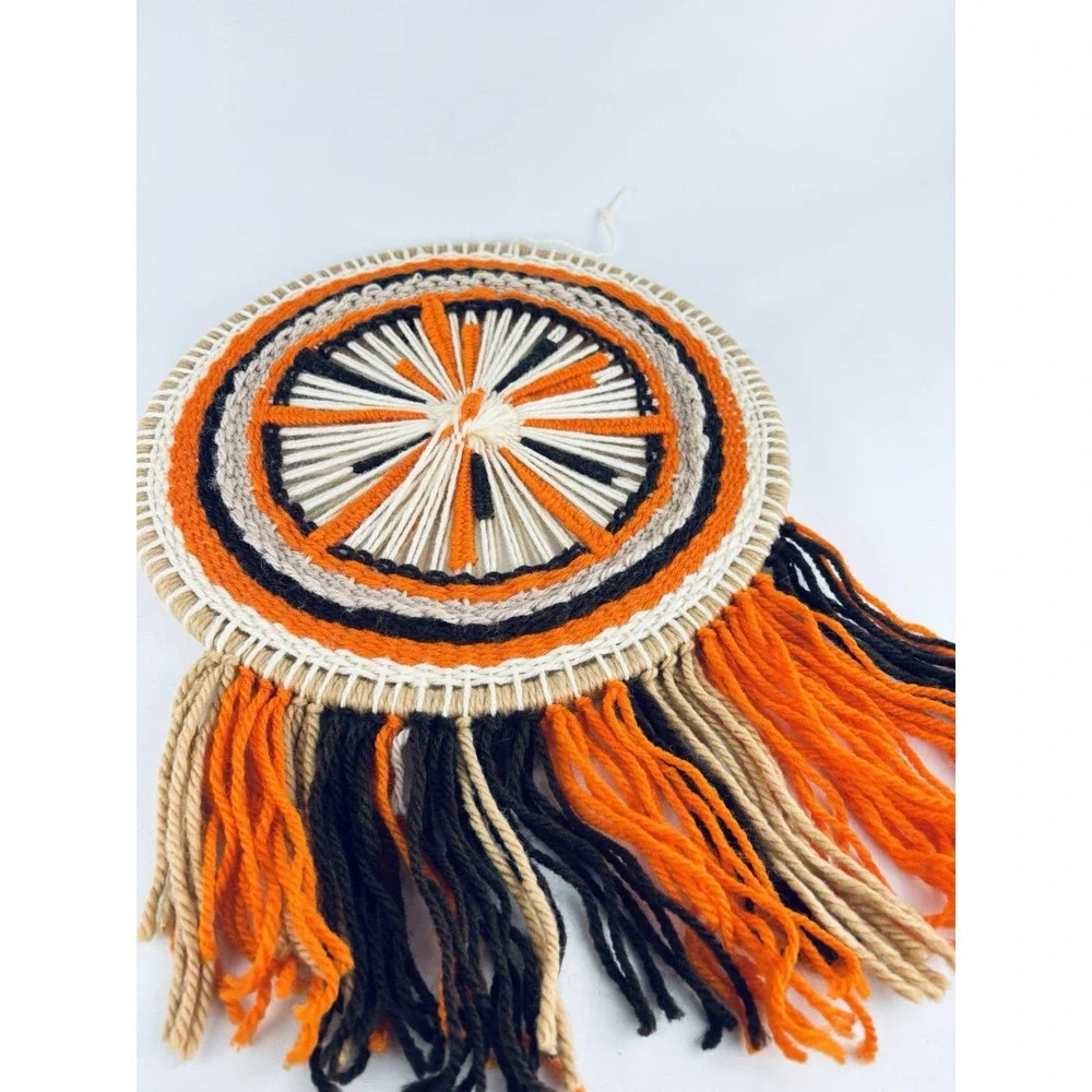 Vintage Handmade Macrame Round Fringe Tassles Wall Hanging Decor Boho Retro